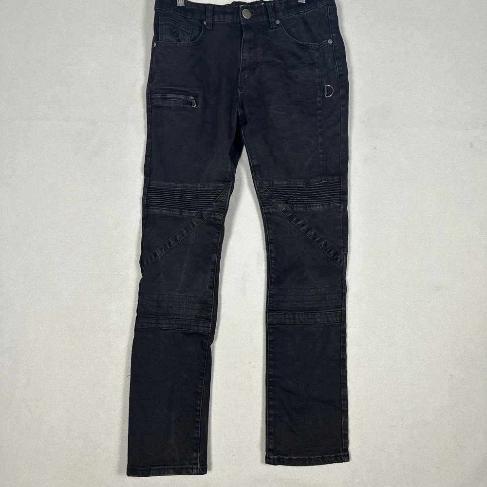 CDMG & Co Caliber  Mens 32x32 Biker Moto Jeans Washed Black Stretch Slim Fit